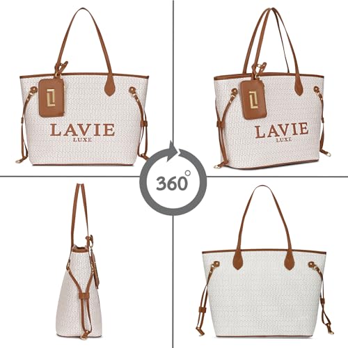 Lavie Luxe Women's Monogram Elise Laptop Tote Handbag | Fits Upto 15 Inch Laptop | Laptop Bag for Work | Ladies Purse | Stylish Shoulder Bag | Gift For Women