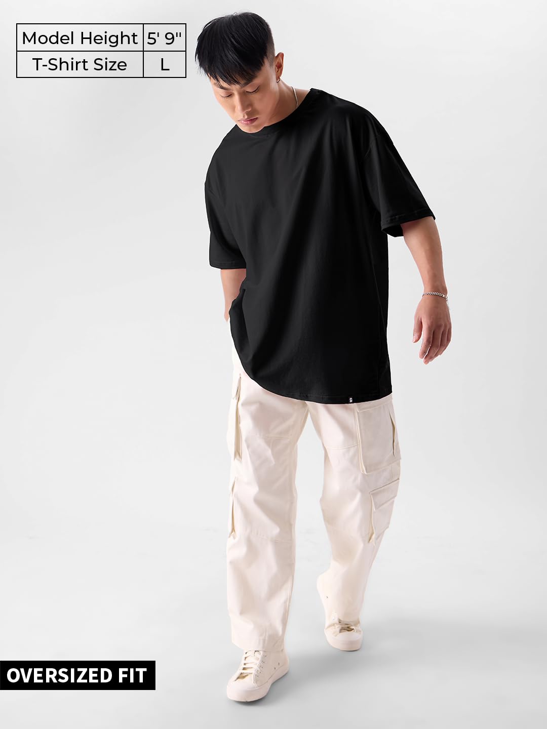 The Souled Store Original Solids: Black (Oversized) Men Oversized T-Shirts