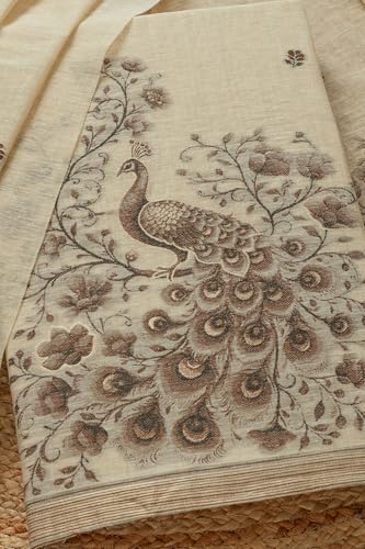 Soch Womens Beige Chanderi Woven Design Unstitch Dress Material