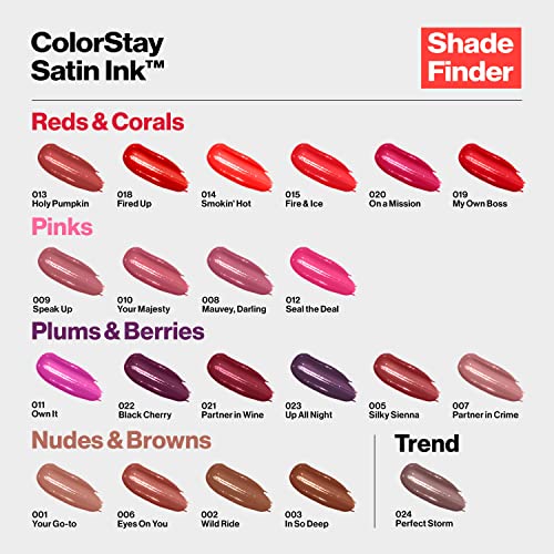 REVLON ColorStay Satin Ink Crown Jewels Liquid Lipstick, Longlasting & Waterproof Lipcolor, Moisturizing Creamy Formula Infused with Black Currant Seed Oil, 034 Regal Ruby, 0.17 fl oz.