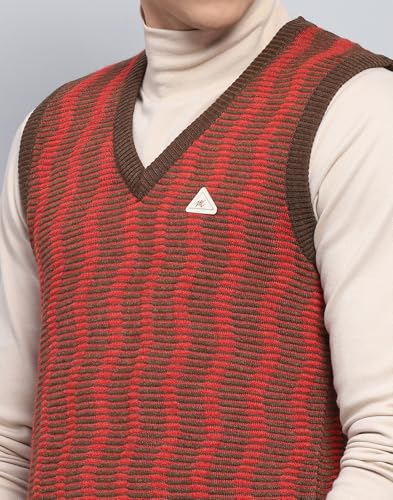 Monte Carlo Mens Self Design Brown V Neck Sleeveless Sweater (1239220SL-2-44)