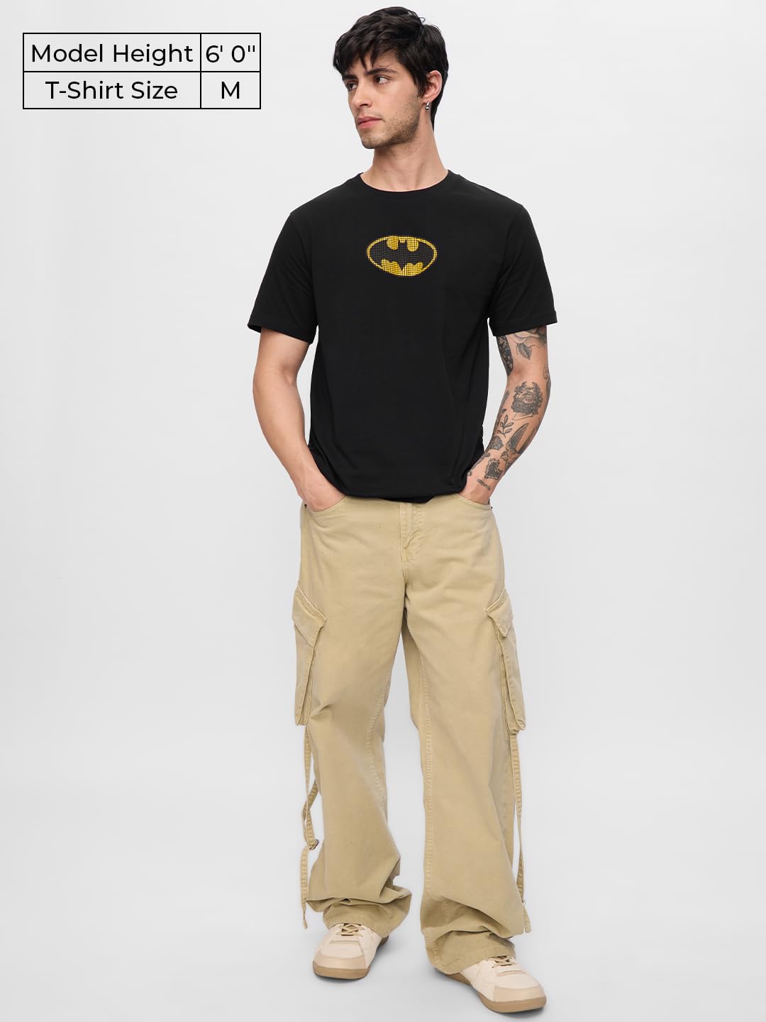 The Souled Store Batman: Classic Logo Men and Boys Short Sleeves Round Neck Printed Regular Fit Cotton T-Shirts Black