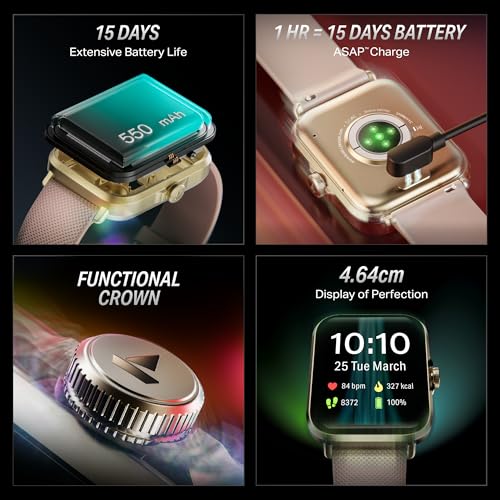 boAt New Launch Storm Infinity w/15 Days Extensive Battery fueled by Huge 550mAh Battery, Fast Charge, 1.83”(4.65cm)HD Display, Functional Crown, BT Calling,Smart watch for Men & Women(Cherry Blossom)