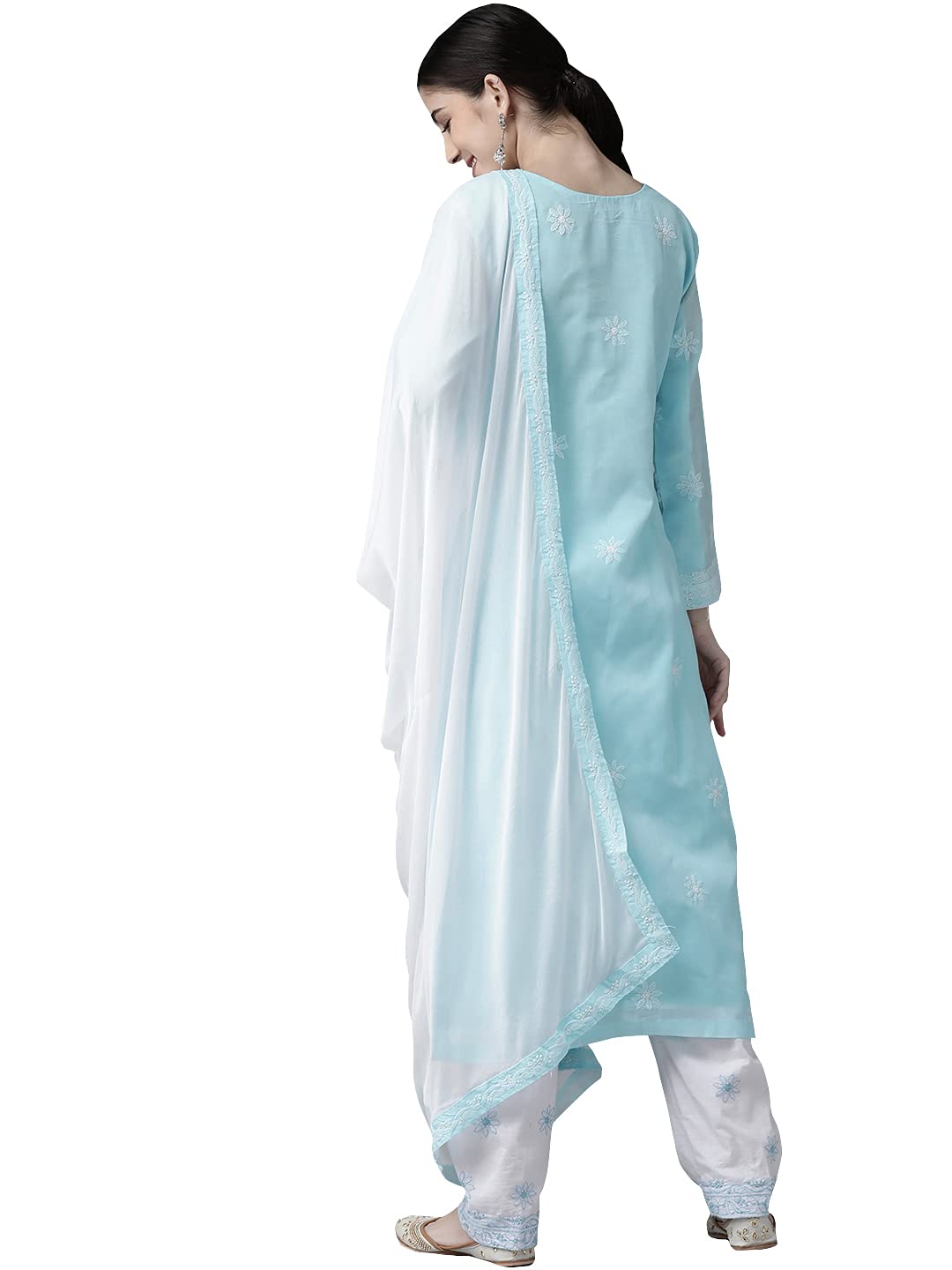 Ada Women's Cotton Dress Material Hand Embroidered Lucknowi Chikankari Unstitched Suit Piece A211208 Blue