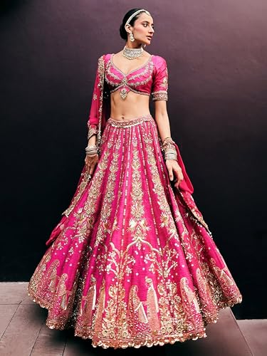 TRENDMALLS Women's Art Silk Sequin Embroidery Work Lehenga Choli Dupatta Set (L298-Pink) SemiStitch