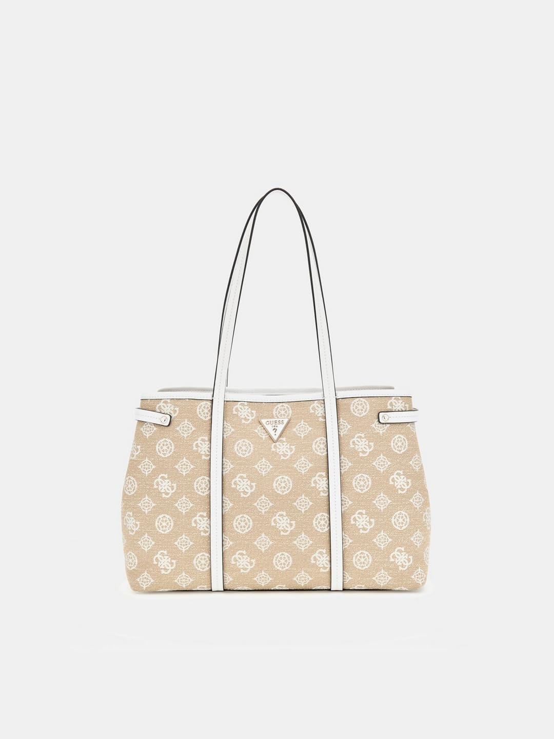 GUESS White Logo Printed Beyza Girlfriend Tote Bag
