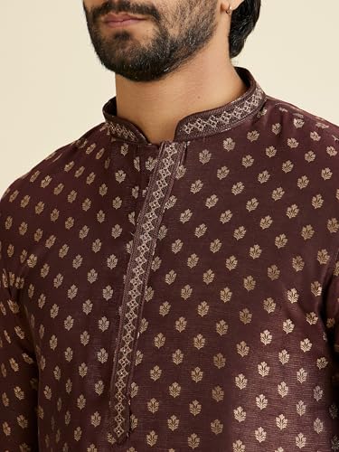 Manyavar Men's Art Silk Textured Kurta Pyjama Set(Brown,S)