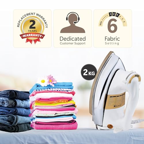 Rico 1000W 2KG Heavy Weight Dry Iron With 2 Years Replacement Warranty | Japanese Quick Heat Technology with Advance Sole Plate Iron Press | Shock Proof Iron Box for Clothes | Made In India - AI13