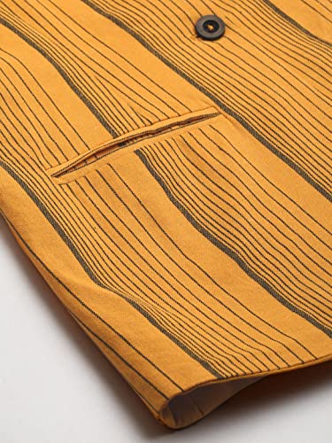 Cottinfab Women Yellow & Black Striped Blazer Single-Breasted