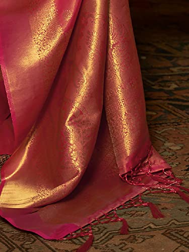 AKHILAM Women's Silk Blend Woven Design Saree With Unstitched Blouse Piece (Pink_KARNAZ256003_RJ)