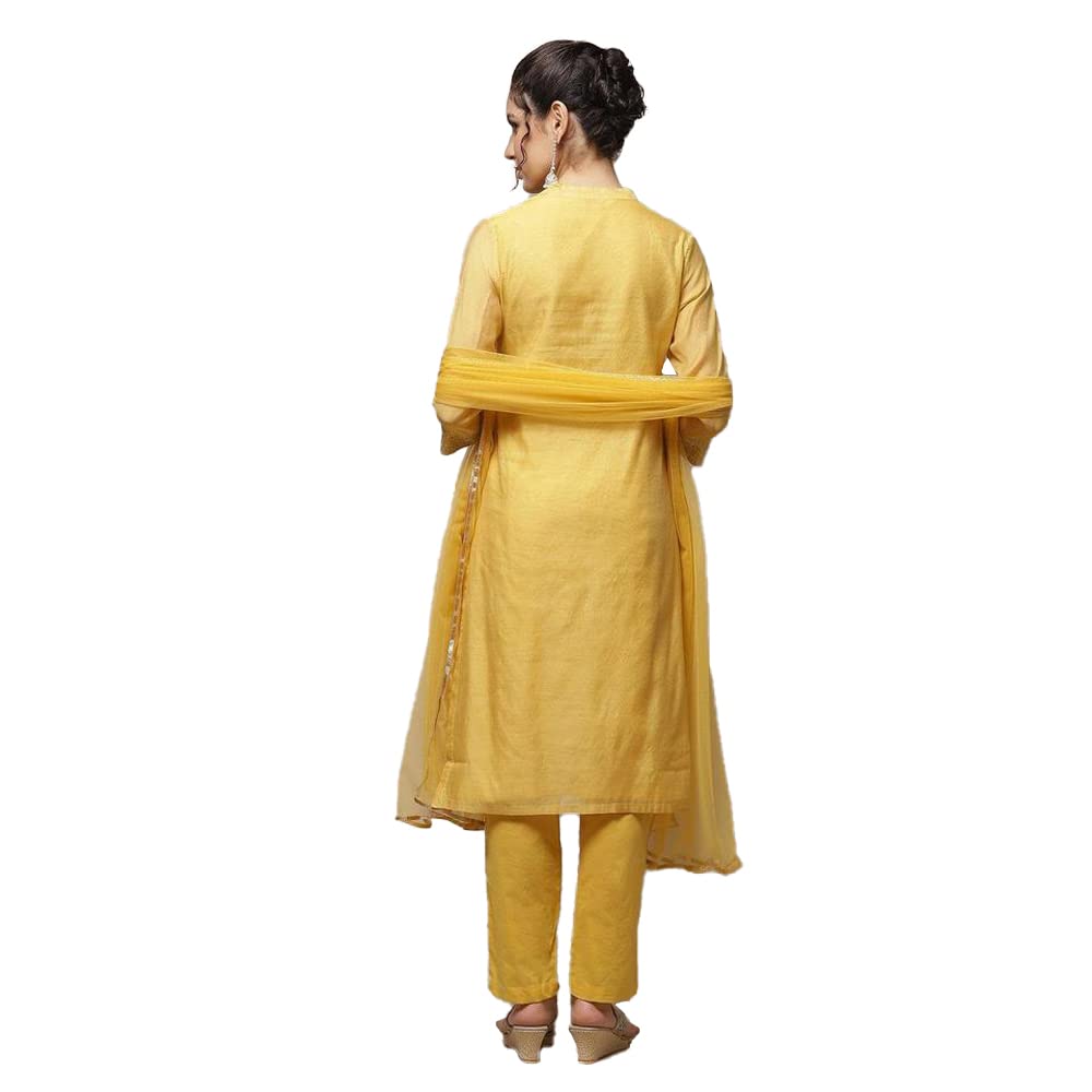 BIBA WOMEN EMBROIDERY SALWAR KURTA DUPATTA(SKDASSORTED8491_YELLOW_42)
