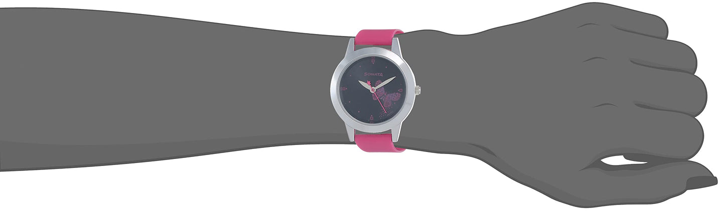 Sonata Quartz Analog Black Dial Pink Plastic Strap Watch for Women - NS87019SP01W