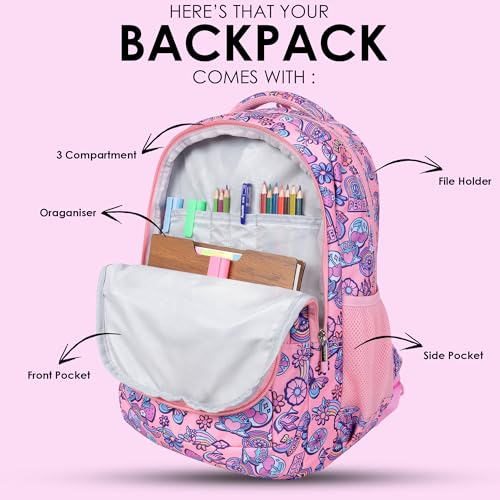 BEAUTY GIRLS BY HOTSHOT |SCHOOL BAG|COLLEGE BACKPACK|TUTION BAG|FOR GIRLS & WOMEN|18 INCH|32 L WATER RESISTANT |SCHOOL BAG FOR GIRLS