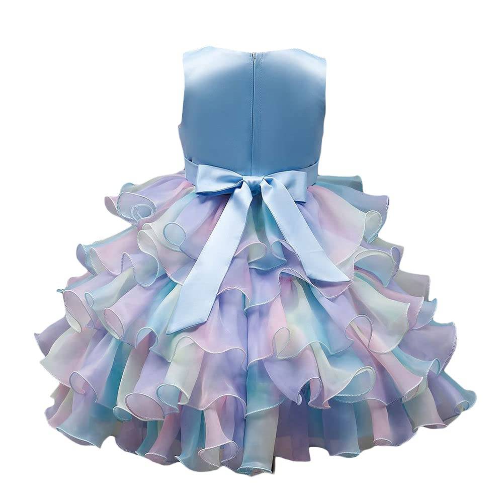 Hopscotch Girls Polyester-Blend Solid Party Knee-Length Fit And Flare Dress in Blue Color for Ages 7-8 Years (ZHG-4183894)