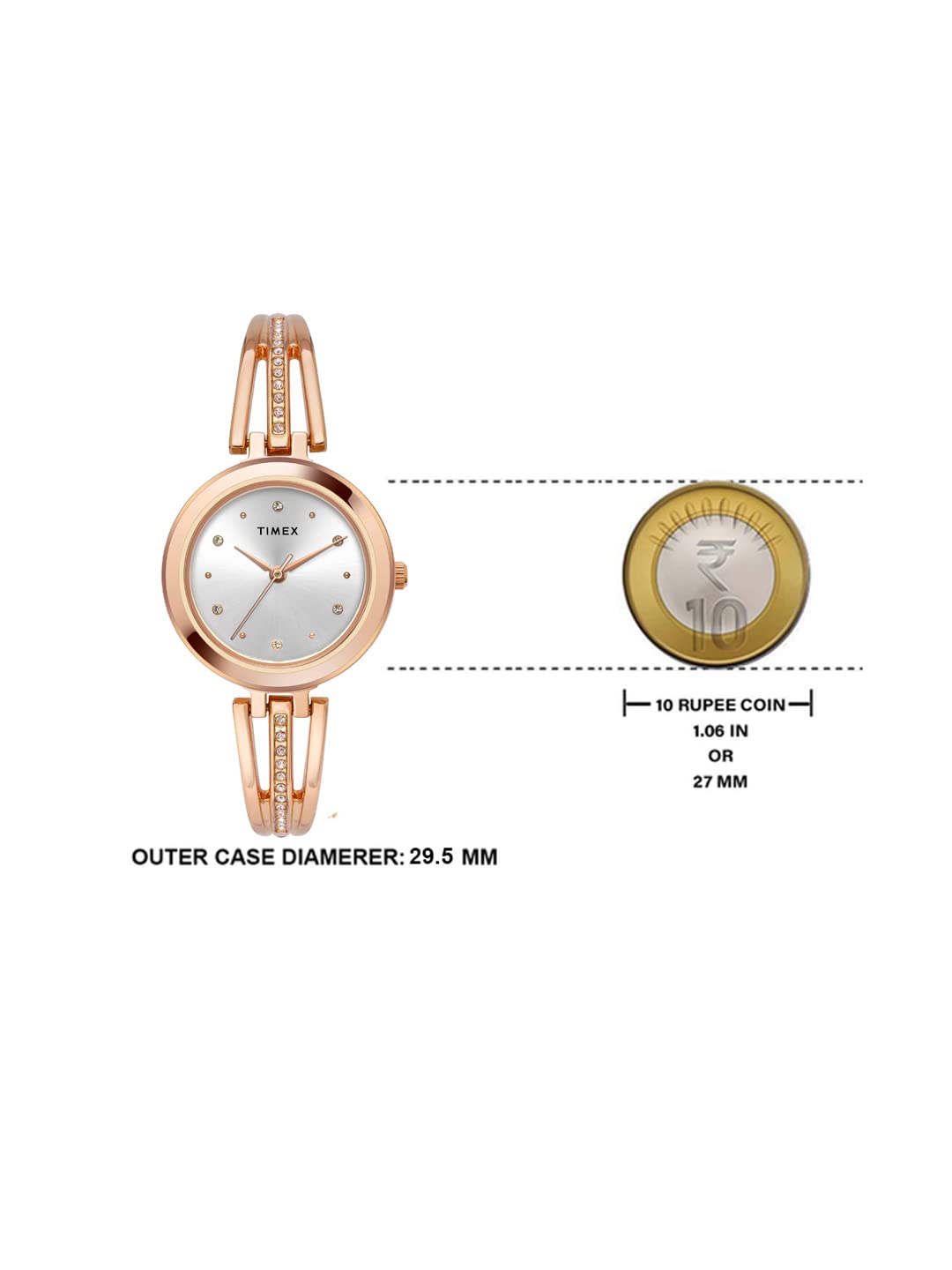 TIMEX Classics Analog Watch for Women with Silver Round Dial & Rose Gold Brass Bracelet Band Water Resistant Women's Wrist Watches - TWTL10309
