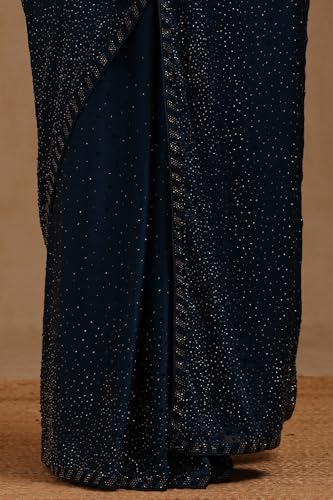 Soch Womens Blue Crepe Saree With Stone Work