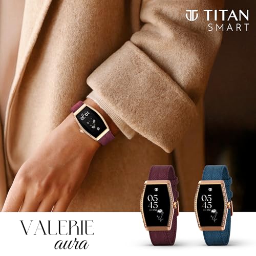 Titan Valerie Aura Women Smartwatch with 1.47 AMOLED Display,Crystal Studded Bezzel,Luna Wellness,UV/AQI Index,Animated Watchfaces,QR Hub,Stress Monitoring,Breathe Exercise,IP68-Teal Green
