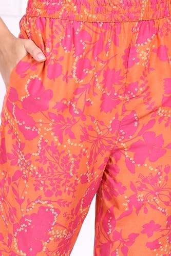W for Woman Orange Floral Printed Sequined Straight Modal Kurta and Straight Pant Set - (WS13690B-126963-XS)