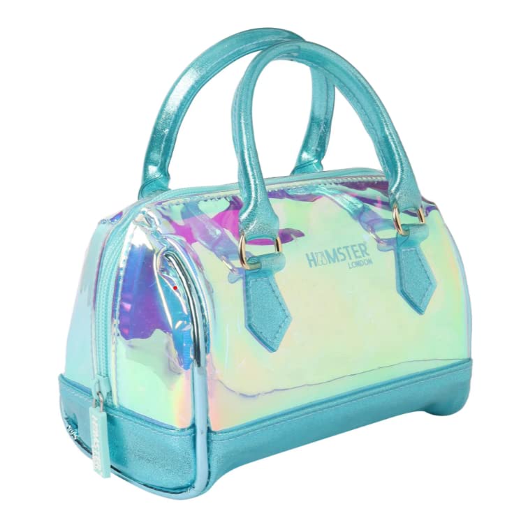Hamster London Holo Duffle Sling Bags & Handbag for Women Sling Bags | Holographic Purses and Flash Reflective Shoulder Bag for Girl's and Women (Aqua, Size:18cm x10cm x16cm)