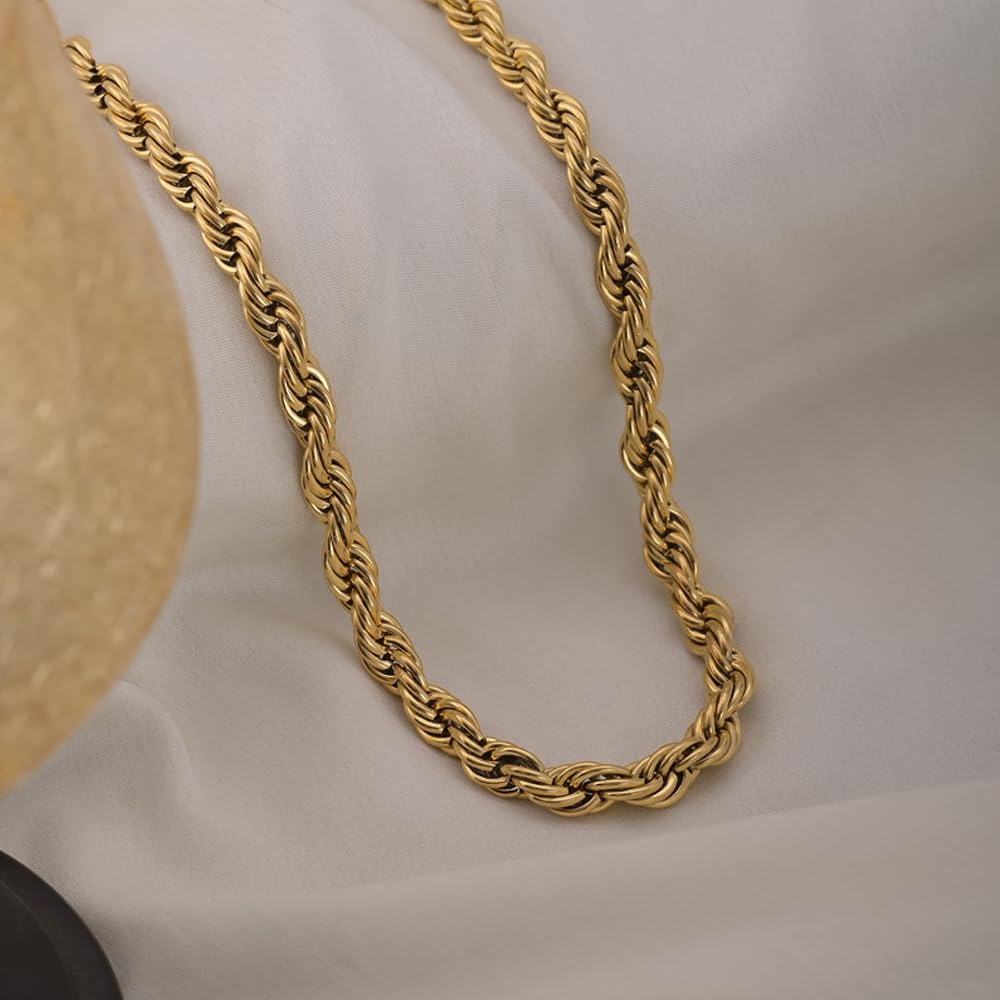 PALMONAS 18k Gold Plated Rebel Rope Chain for Womens - Waterproof & Anti-Tarnish, Gift for Girls & Women