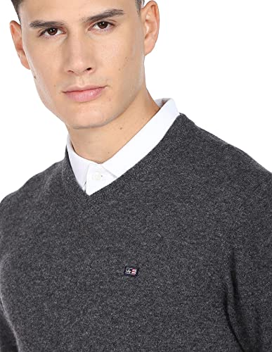 Arrow Men Dark Grey V-Neck Long Sleeve Heathered Sweater