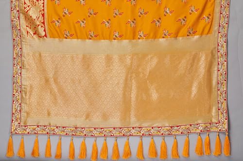 Monjolika Fashion Women's Traditional Zari Woven Banarasi Tissue Silk Saree Comes With Unstitched Blouse Piece (Amber)