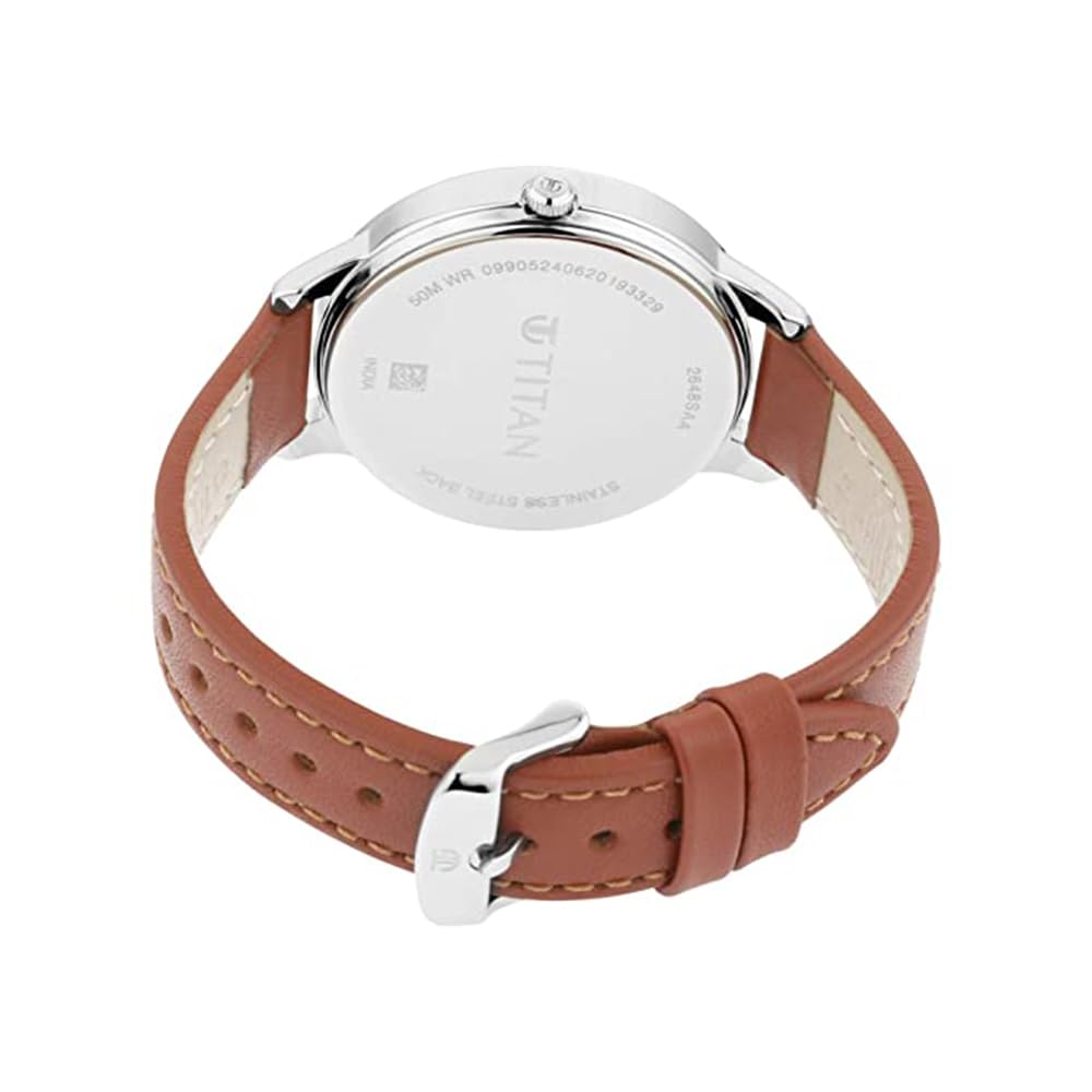 Titan Women's Precision Simplicity Analog Watch: Grey Gradient Dial with Leather Strap-2648SL01