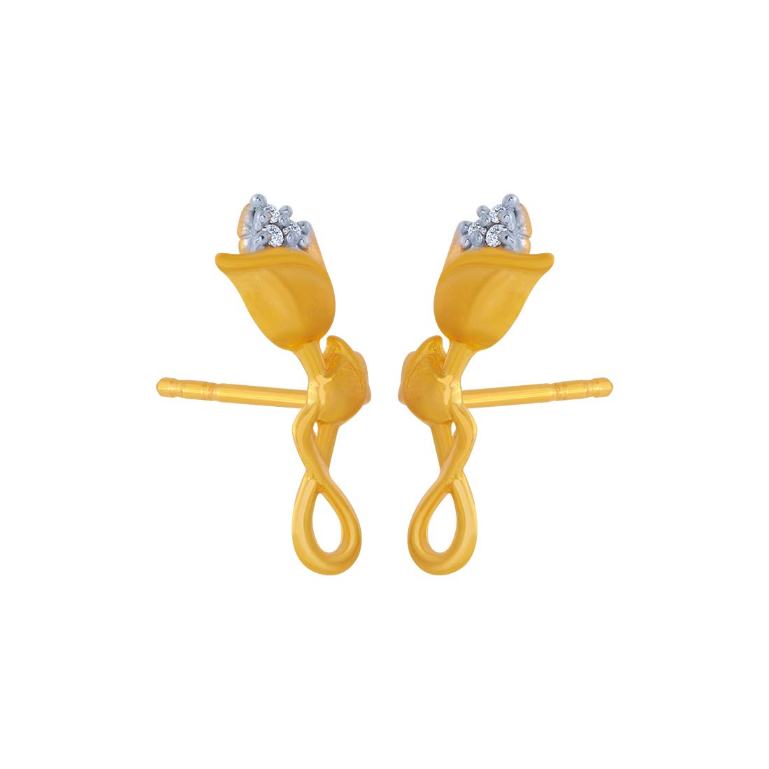 P.C. Chandra Jewellers 14k (585) Yellow Gold and American Diamond Stud Earrings for Women