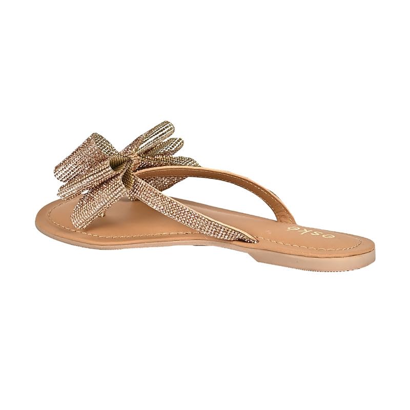 eske Elea Slip-On Women's Leather Sandal (Gold Glitter, 7)