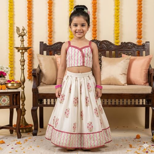 Q-one Store Girls Rayon Lehenga Choli Set with Inner Cape | Floral Printed Kids Ethnic Wear | Traditional Indian Outfit for Girls (2–10 Years) (2-3 Years)