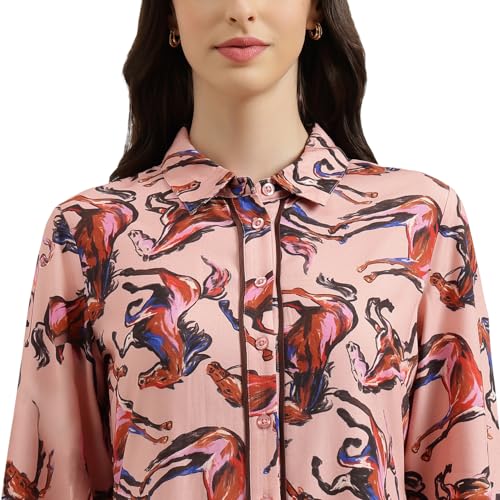 United Colors of Benetton Regular Fit Regular Collar Printed Dress (Size: M) - 26P4WVNDR308I904 Pink
