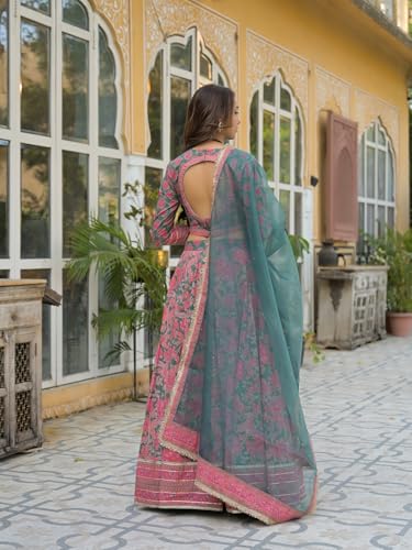 Divena Green Printed Cotton Lehenga with Choli and Dupatta
