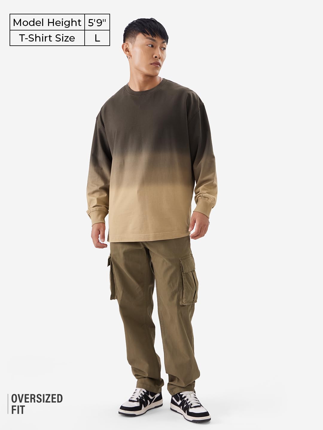 The Souled Store Irish Men and Boys Round Neck Brown Ombre Pattern Cotton Oversized Full Sleeve T-Shirts