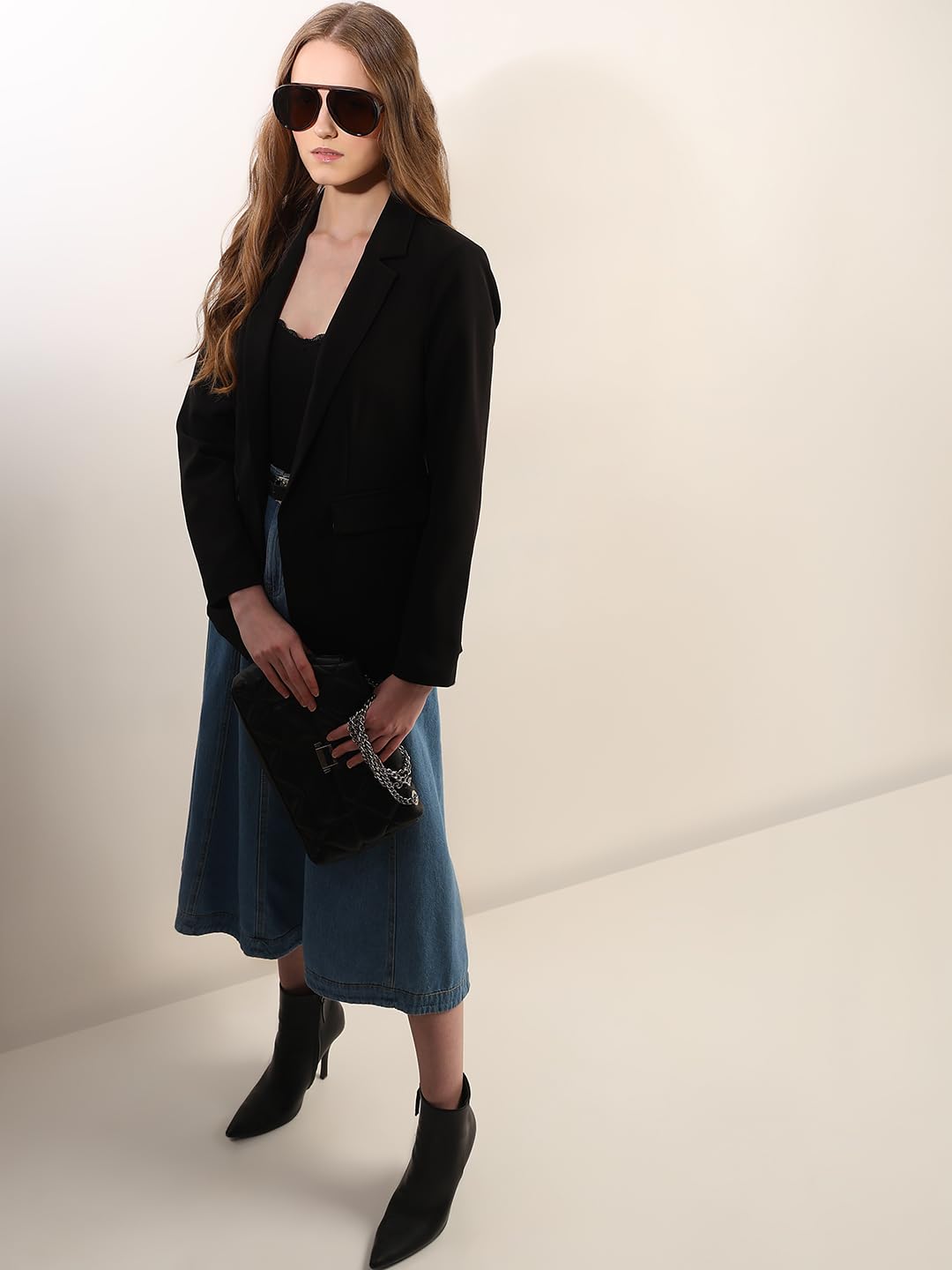 VERO MODA Women Solid Black Polyester Regular Fit Single Breasted Blazer