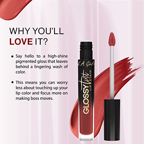 L.A GIRL Glossy Tint Lip Stain-Divine | High Gloss Shine | Long-Lasting Stain | Smooth, Non-Drying Formula |Cruelty-Free & Paraben-Free | 2.9 Gm
