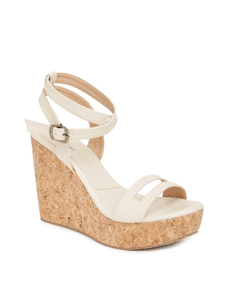 Marc Loire Womens Platform Wedge High Heel Fashion Sandals With Adjustable Ankle Strap, Cream - 6 Uk