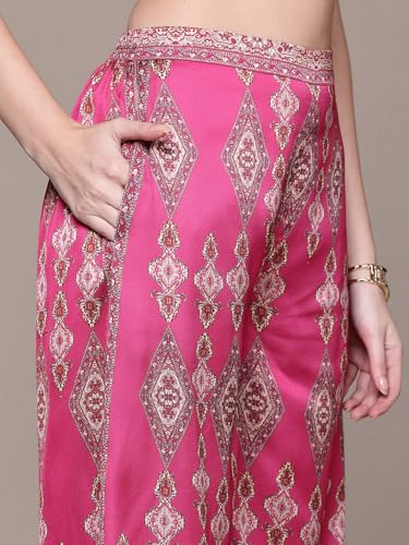 Aarke Ritu Kumar Fushia Caspian Carpet Full Sleeve Kurti With Palazzo Co-Ord Set