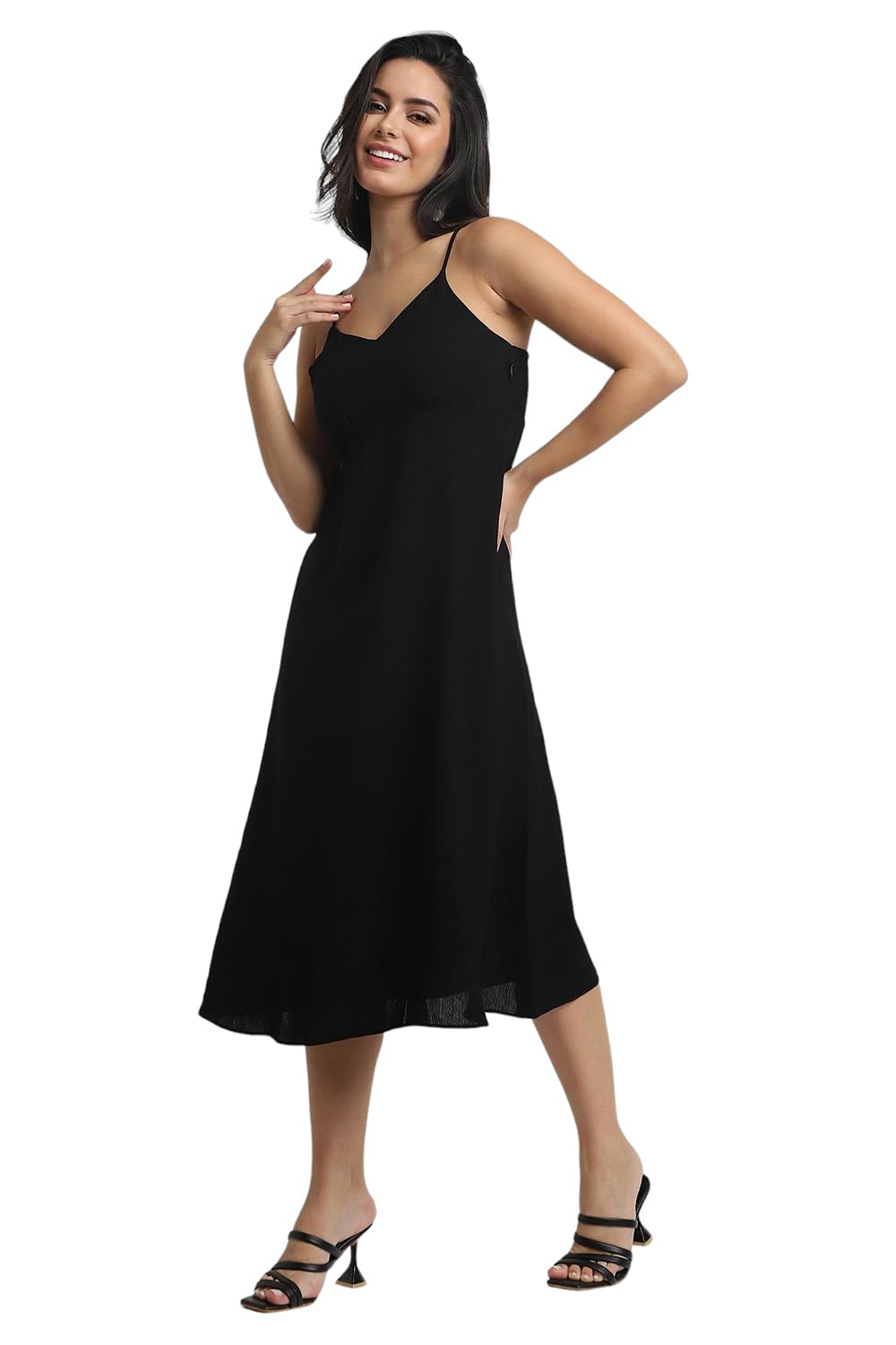 FOREVER 21 Women's Polyester Modern Knee-Length Dress (FWA24CDRF010702_Black