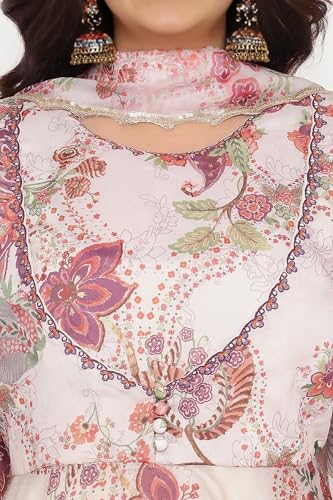 W for Woman Ecru Printed Chanderi Flared Kurta, Straight Pant and Dupatta Set (Size: XL)-WS12929-125978