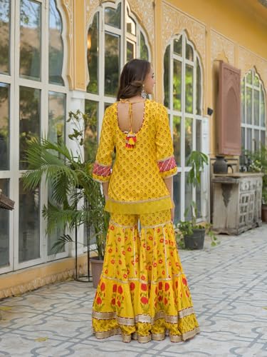 Divena Yellow Muslin Kurti Sharara with Dupatta