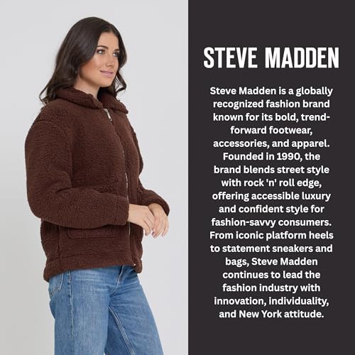 Steve Madden Sherpa Jacket Women - Oversized Faux Fur Winter Coats for Women, Shearling Fleece Plus Size Winter Jacket XS-3X, Espresso, Medium