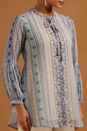 Soch Womens Blue Chiffon Botanical Tunic