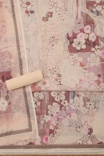 Soch Womens Cream Linen Blend Floral Print Unstitch Dress Material With Sequins