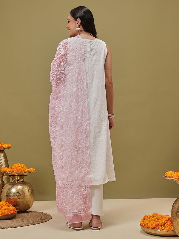 Ada Hand Embroidered Lucknowi Chikankari Georgette Ethnic Wear Dupatta stole for Women A511230 Pink