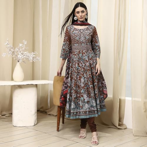 BIBA Women's 60'S Cambric Kurta Set (SKDKLMR8356ESS25BRN_Brown