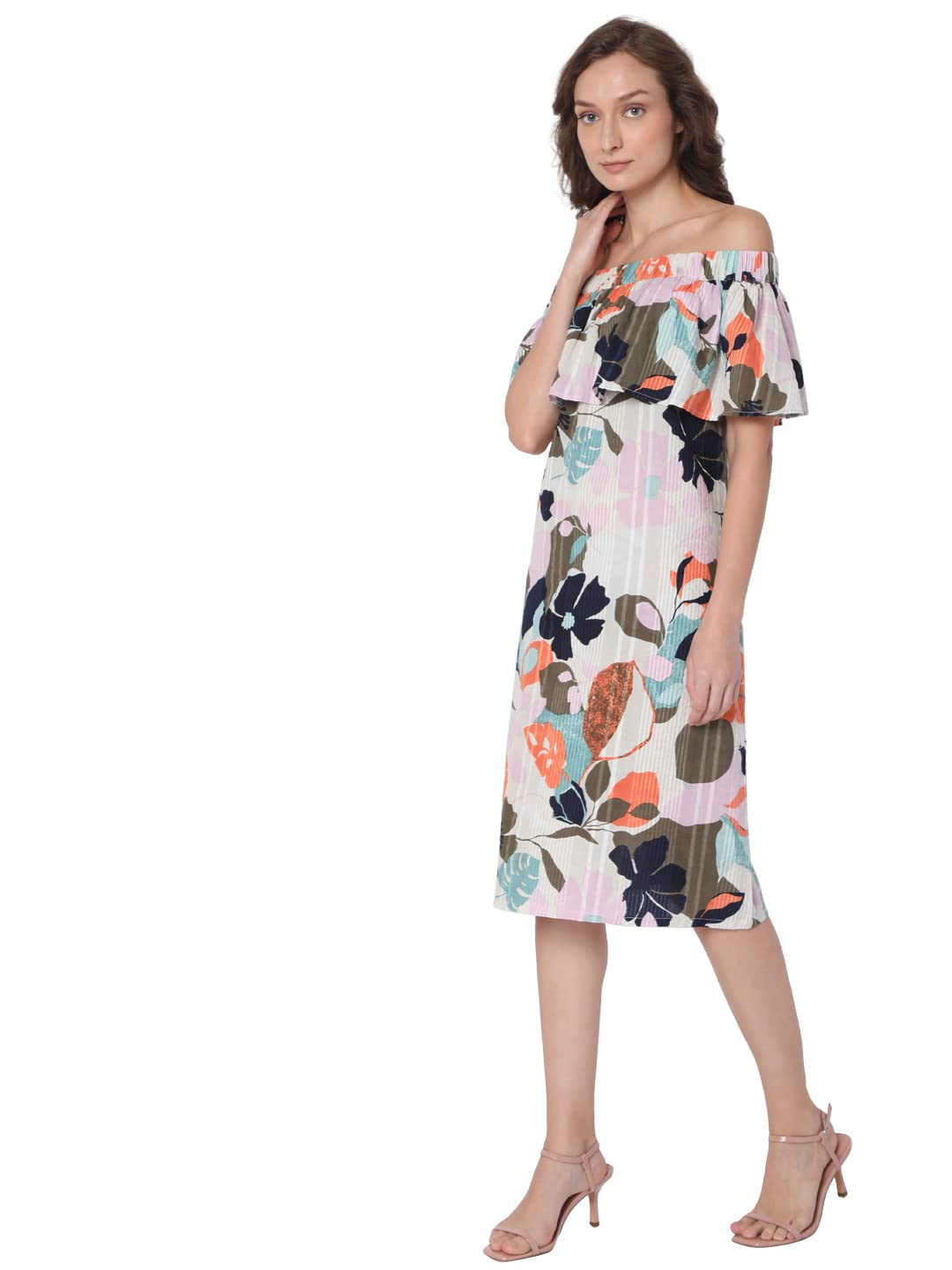 Vero Moda Women's Cotton A-Line Below The Knee Dress (278236901- Birch_S) Beige