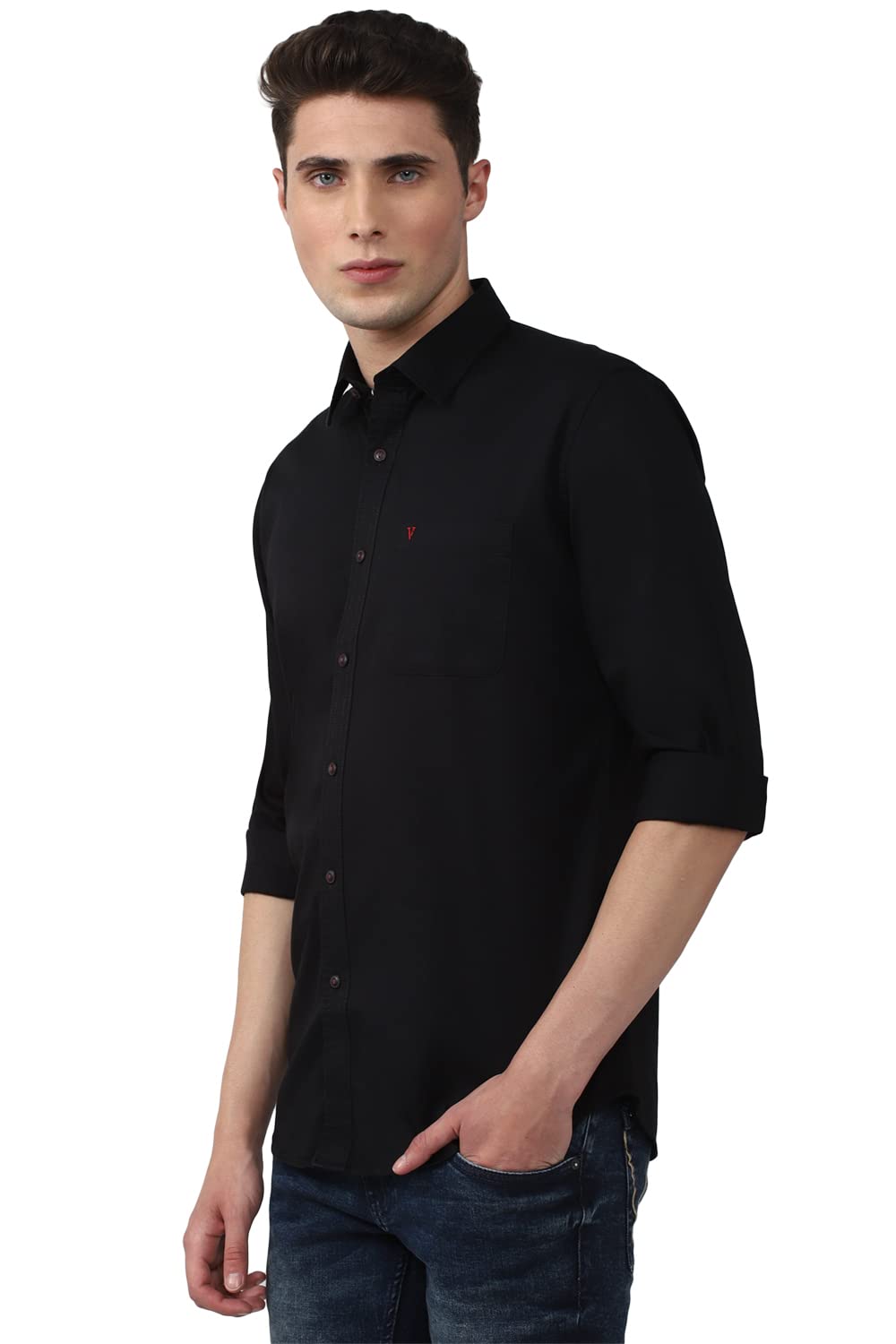 Van Heusen Sport Men's Slim Fit Shirt (VSSFWSLBZ44674_Black 40)