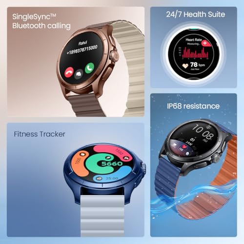 Titan Evoke 2.0, 1.32" AMOLED Display Smart Watch with AOD,1000 Nits, Functional Crown, Magnetic Strap, Metal Body,Fast Charge,24/7 Health Suite, BT Calling, SpO2, HRM, IP68 Smartwatch - Cocoa Brown