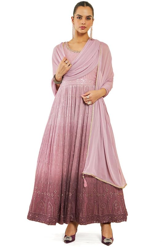 Soch Womens Pink Ombre Georgette Gown With Embroidery And Embellishments