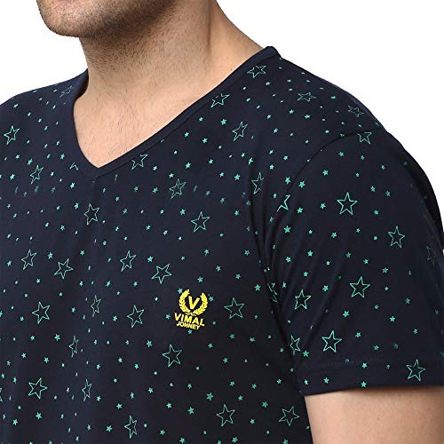 Mack JONNEY Cotton Blend Night Suit Co-ord Set for Men with V-Neck Half Sleeve T-Shirt and Capri-V_P1NVY_C2_ANT_02-XXL